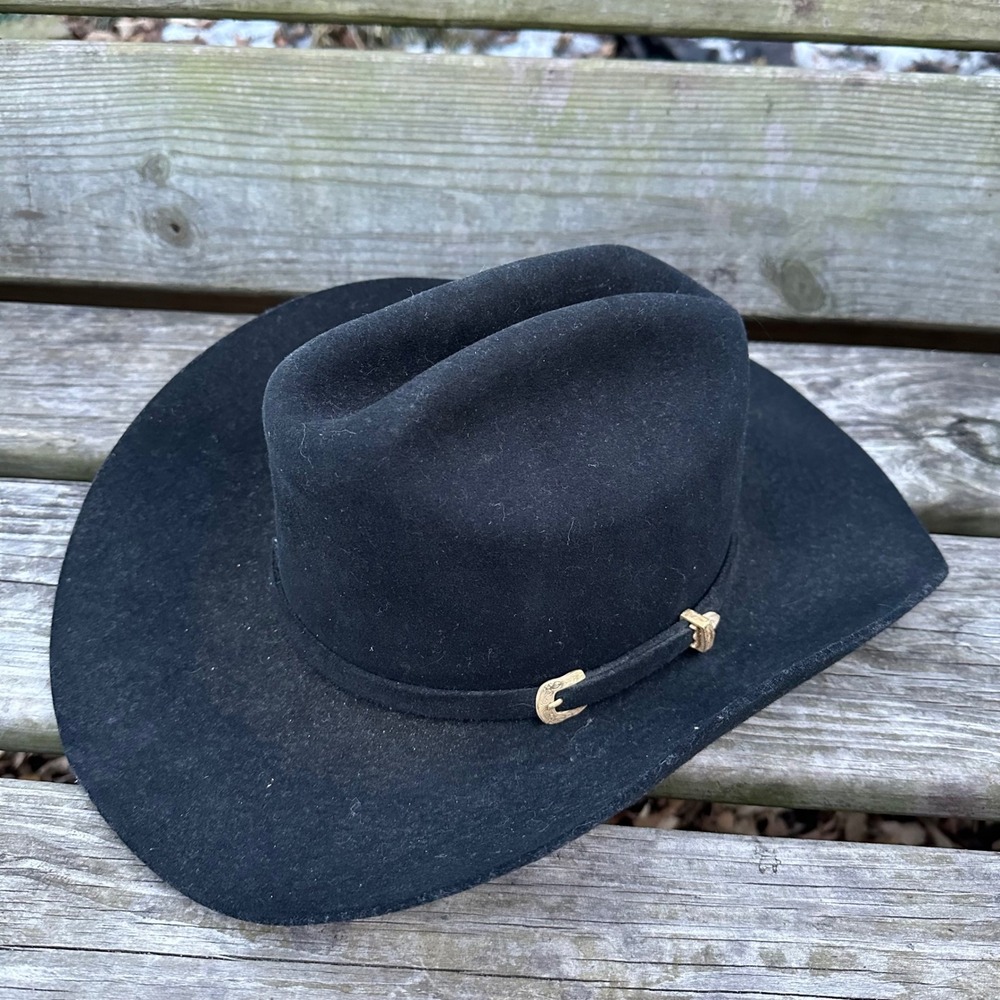 Vintage Twinstone Sinaloa Black Felt Cowboy Hat Mens‎ 7 1/8 Made in USA Western